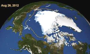 Satellite image of diminished Arctic sea ice