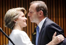 FM Julie Bishop with detested 'puckering' leader, Tony Abbott