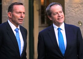 Elite serving 'blue tie' puppets, Tony Abbott and Bill Shorten