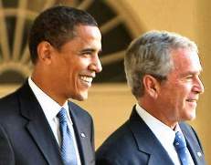 'Blue tie' puppets, Obama and dubya Bush