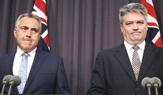 Treasurer Hockey (left) and Finance Minister Senator Cormann